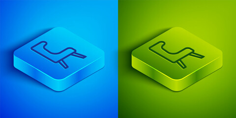 Isometric line Armchair icon isolated on blue and green background. Square button. Vector