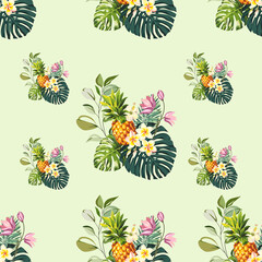 Palm leaves and pineapples