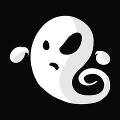 Cartoon ghost for Halloween celebration. Hand drawn illustration. Vector isolated on black background.