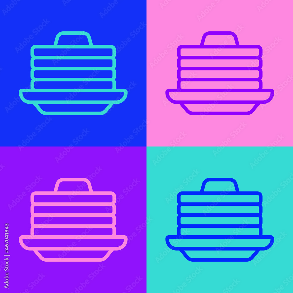 Aufkleber pop art line stack of pancakes with honey icon isolated on color background. breakfast concept. vect