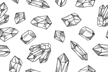 Seamless pattern of crystals, monochrome vector illustration