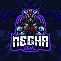 Futuristic Mecha Owl Mascot Gaming Logo Template