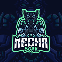 Futuristic Mecha Boar Mascot Gaming Logo Template