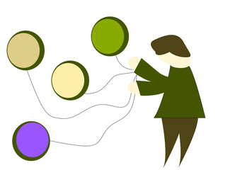 person with button isolated on white background