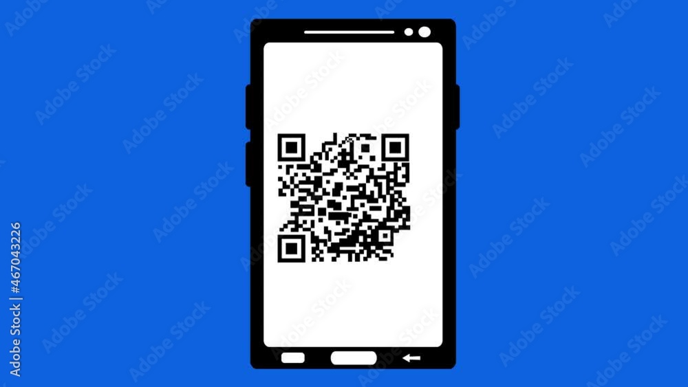 Poster loop animation of a mobile phone scanning a qr code, on a blue chroma key background