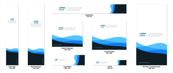 Set of web banners with standart size. vertical, horizontal and square template. vector illustration