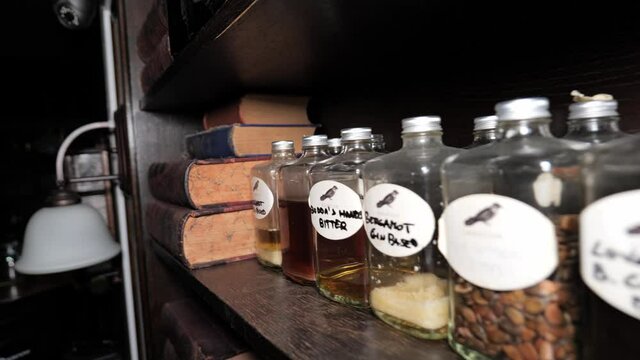 A viewing of the shelf full of ingredients
