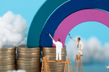 Painter paints the rainbow bridge between the dollar and the euro