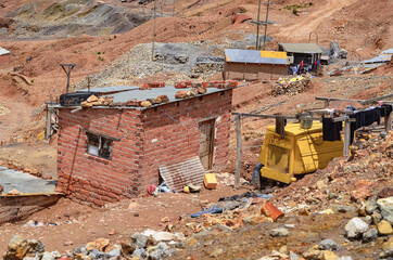 Fototapeta premium A house on the silver mines of Cerro Rico in Potosi, Bolivia, South America. The richest mine of the colonial exploitation in the Spanish conquest in Latin America that left the city in poverty.