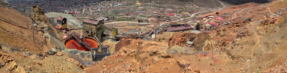 Panoramic view of silver mines of Cerro Rico in Potosi, Bolivia, South America. The richest mine of...