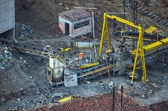 Heavy machinery on silver mines of Cerro Rico in Potosi, Bolivia, South America. The richest mine of the colonial exploitation in the Spanish conquest in Latin America that left the city in poverty.