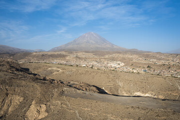 The rugged Misti Volcano surrounded by desert in Arequipa, Peru