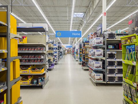 New Hartford, New York - August 1, 2021: Wide View of the Home Department inside Walmart Supercenter.