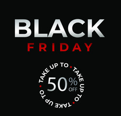 Banner with 50 percent off black friday silver and red