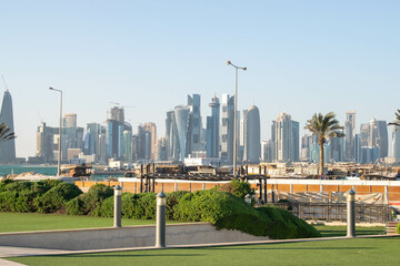 Fototapeta na wymiar Doha Towers from inside Al Bida Park, Qatar 