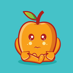 kawaii apricot fruit mascot with sad gesture isolated cartoon in flat style