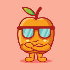 super cool apricot fruit mascot isolated cartoon in flat style