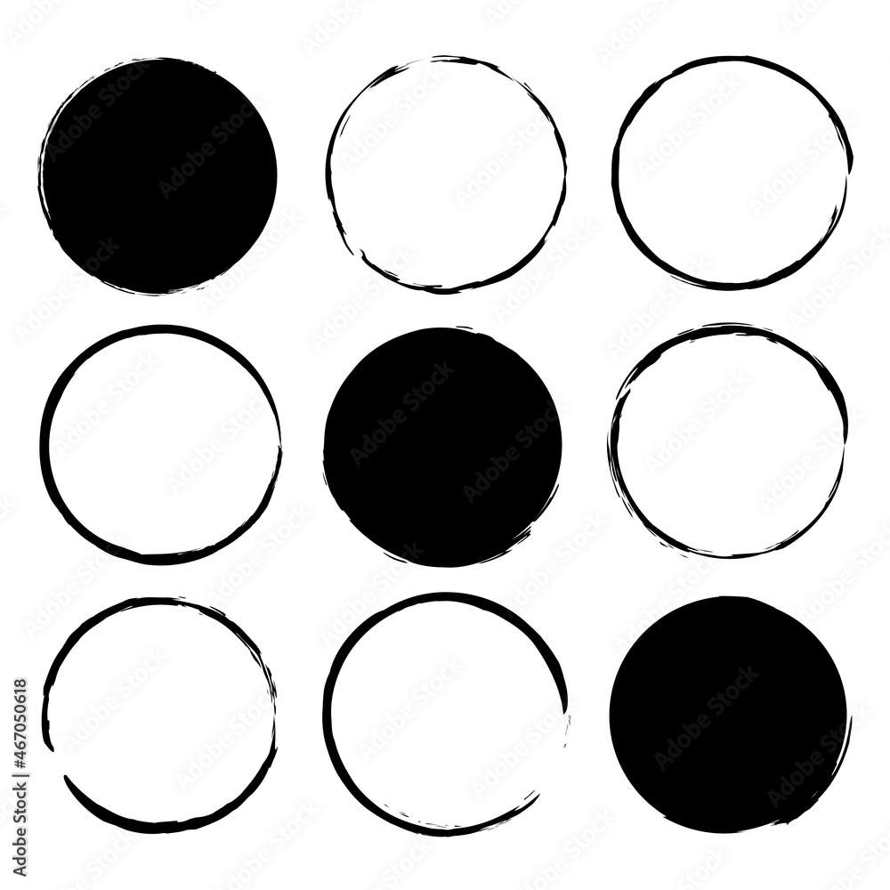 Poster grunge circle icons. empty and filled figures. decorative element. art design concept. vector illust