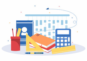 Learning Mathematics of Education and Knowledge Background Cartoon Vector Illustration. Science, Technology, Engineering, Formula or Basic Math
