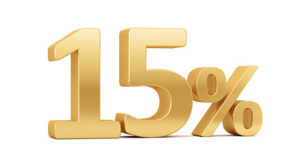 Illustration for business ideas. 15% off on sale. Gold percent isolated on white background. 3d rendering. Illustration for advertising.