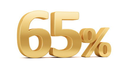 Illustration for business ideas. 65% off on sale. Gold percent isolated on white background. 3d rendering. Illustration for advertising.