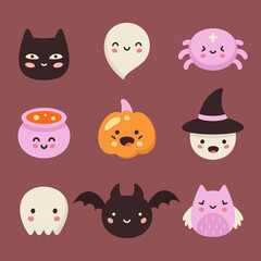 Halloween kawaii style vector icon set