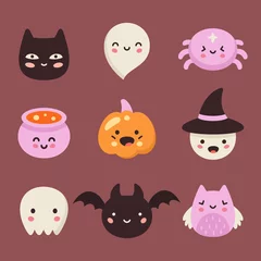 Fotobehang Halloween kawaii style vector icon set © missbobbit