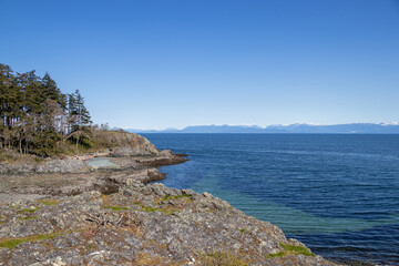 coastal view of ocean and mountains