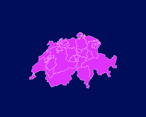 Modern Purple High Detailed Border Map Of Switzerland, Isolated on Blue Background Vector Illustration