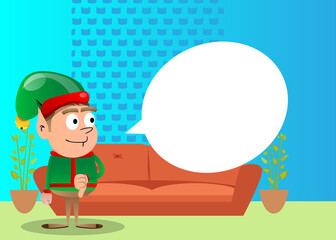 Christmas Elf showing dislike hand sign. Vector cartoon character illustration of Santa Claus's little worker, helper.