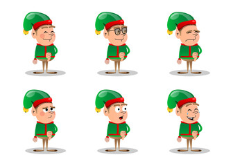 Christmas Elf showing dislike hand sign. Vector cartoon character illustration of Santa Claus's little worker, helper.