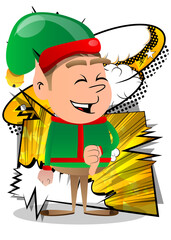 Christmas Elf showing dislike hand sign. Vector cartoon character illustration of Santa Claus's little worker, helper.