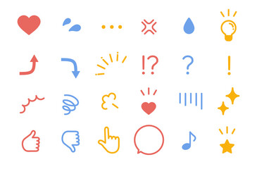 シンプルな感情表現記号アイコンセット（パステルカラー）