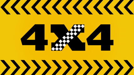 4x4 vector illustration with black and white finish flag on yellow background.