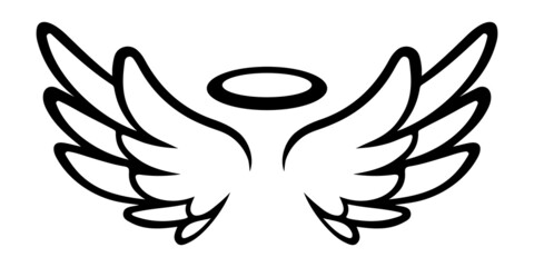Vector Angel Wings and Halo on White Background