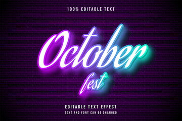 October fest,,3 dimensions editable text effect blue gradation pink neon modern shadow style