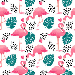 Tropical flamingo seamless pattern,pink flamingo vector pattern.