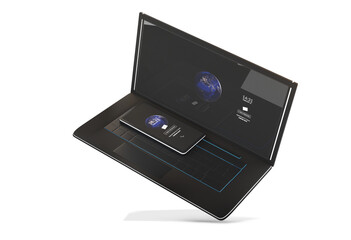 a computer as Laptop and a mobile smart phone 3d-illustration. elements of this image furnished by NASA