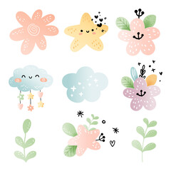 flower and cloud paper cut element. Vector illustration