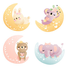 full moon and half moon paper cut element. Vector illustration