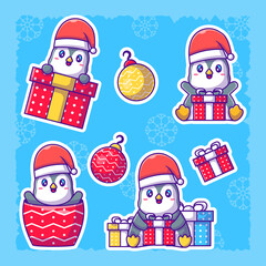 Cute Penguin christmas stickers set