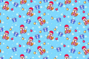 Cute fox and christmas element with seamless pattern