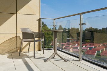 Balcony of a hotel in Poland with a view of the resort 