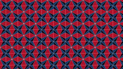 Blue star on red background seamless geometric pattern, gift wrapping