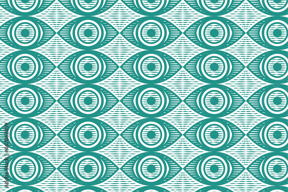 Poster abstract green seamless pattern in the style of psychedelic eyes. open eye shape combined with wave 