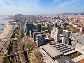 Fototapeta na wymiar Aerial view of Barcelona cityscape with a modern apartment buildings, Spain