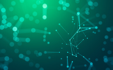 Abstract background. Molecules technology with polygonal shapes, connecting dots and lines. Connection structure. Big data visualization.