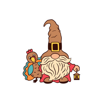 recommend clip art: Cute gnome pilgrim with Funny turkey. Thanksgiving pilgrim with a lantern. Quirky gnome hat. Thanksgiving day greeting, dinner invitation, placement print. Gnome and turkey doodle vector illustration.