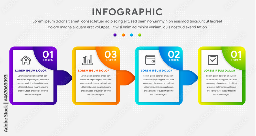 Poster four steps business infographics template. the concept is circle option step with full color icon. i