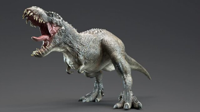 V Rex Dinosaur cinematic roar animation and running attack animation. 3d rendering